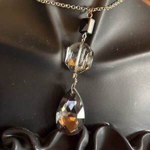 Vintage silver and black glass necklace Cookie Lee